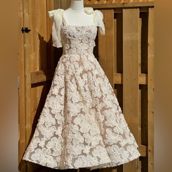 🆕 BRONX & BANCO 🧿 NWOT Sabrina White Bridal Midi Dress, Sz L / US 8 - Picture 4 of 16